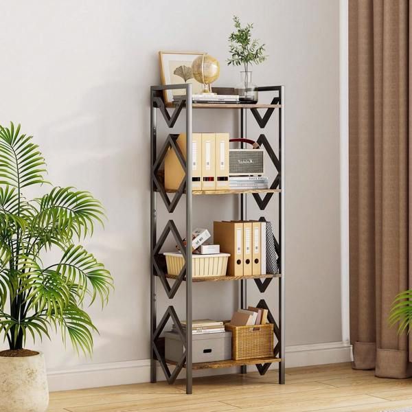 4 Tier Bookshelf For Small Space, Small Metal Bookshelf For Books, Organizers And Storage, Rustic Bookshelf, Table