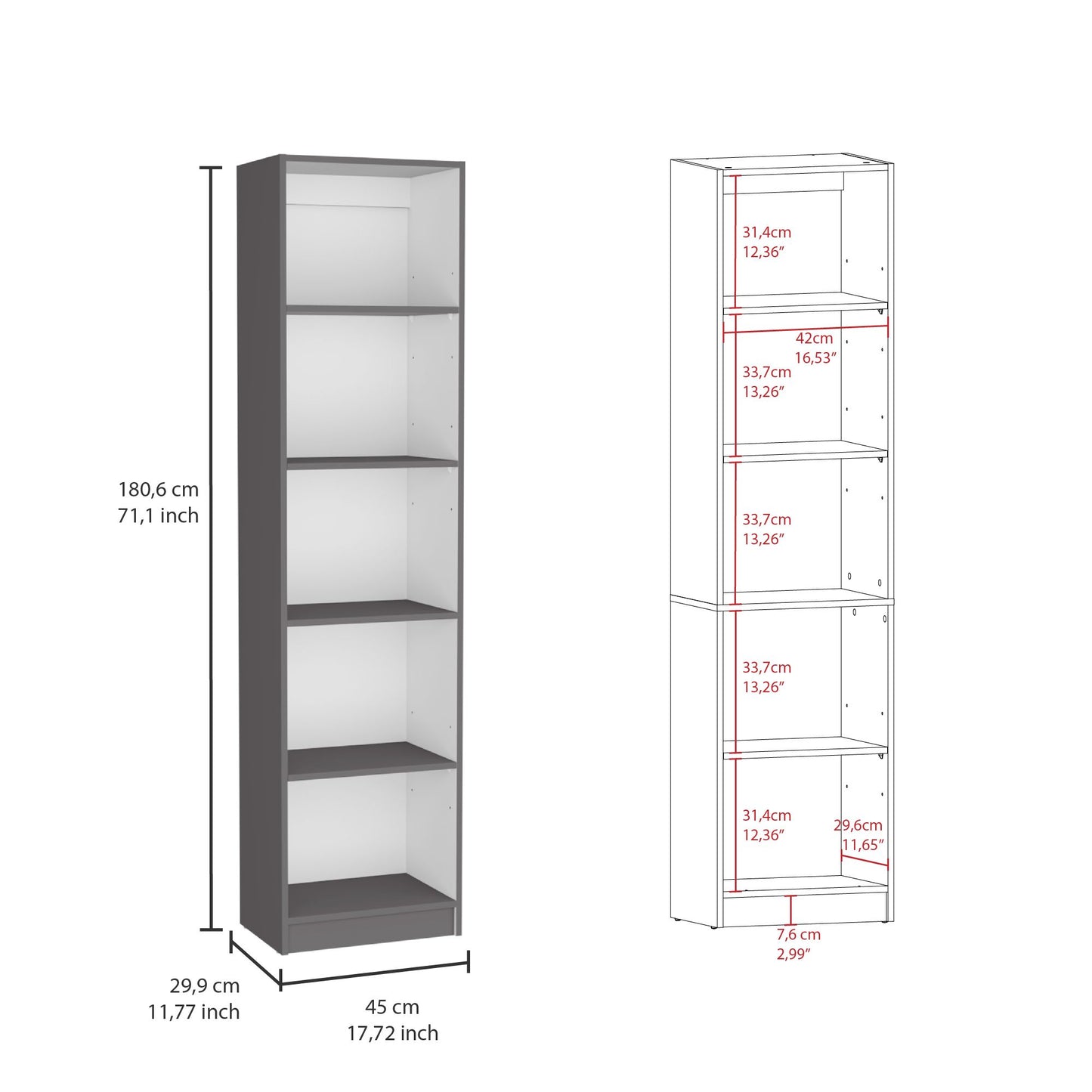 Luetz 3 Piece Home Bookcase set, 67" Wide with 15 Shelves ,Gray - White