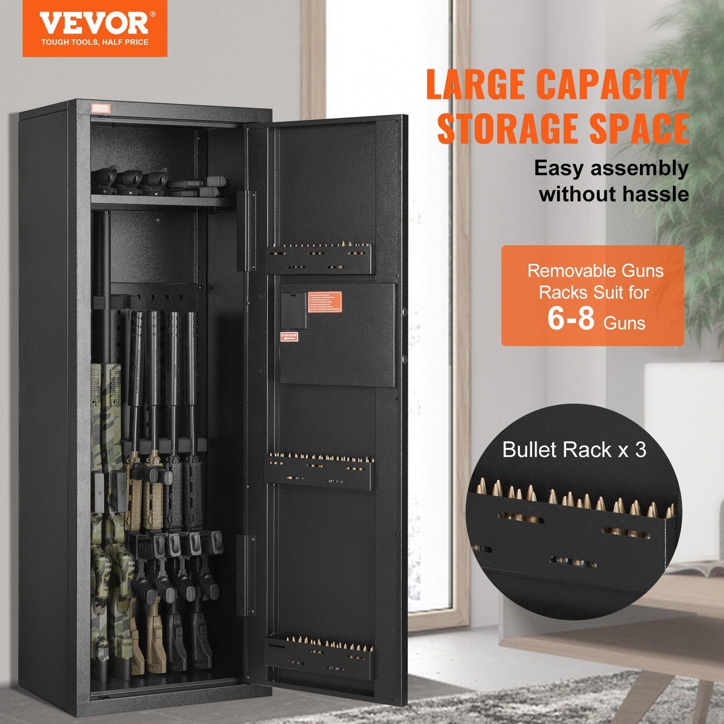 VEVOR 6-8 Rifles Gun Safe, Rifle Safe with Lock & Digital Keypad, Quick Access with Removable Shelf, Rifle Cabinet for Home