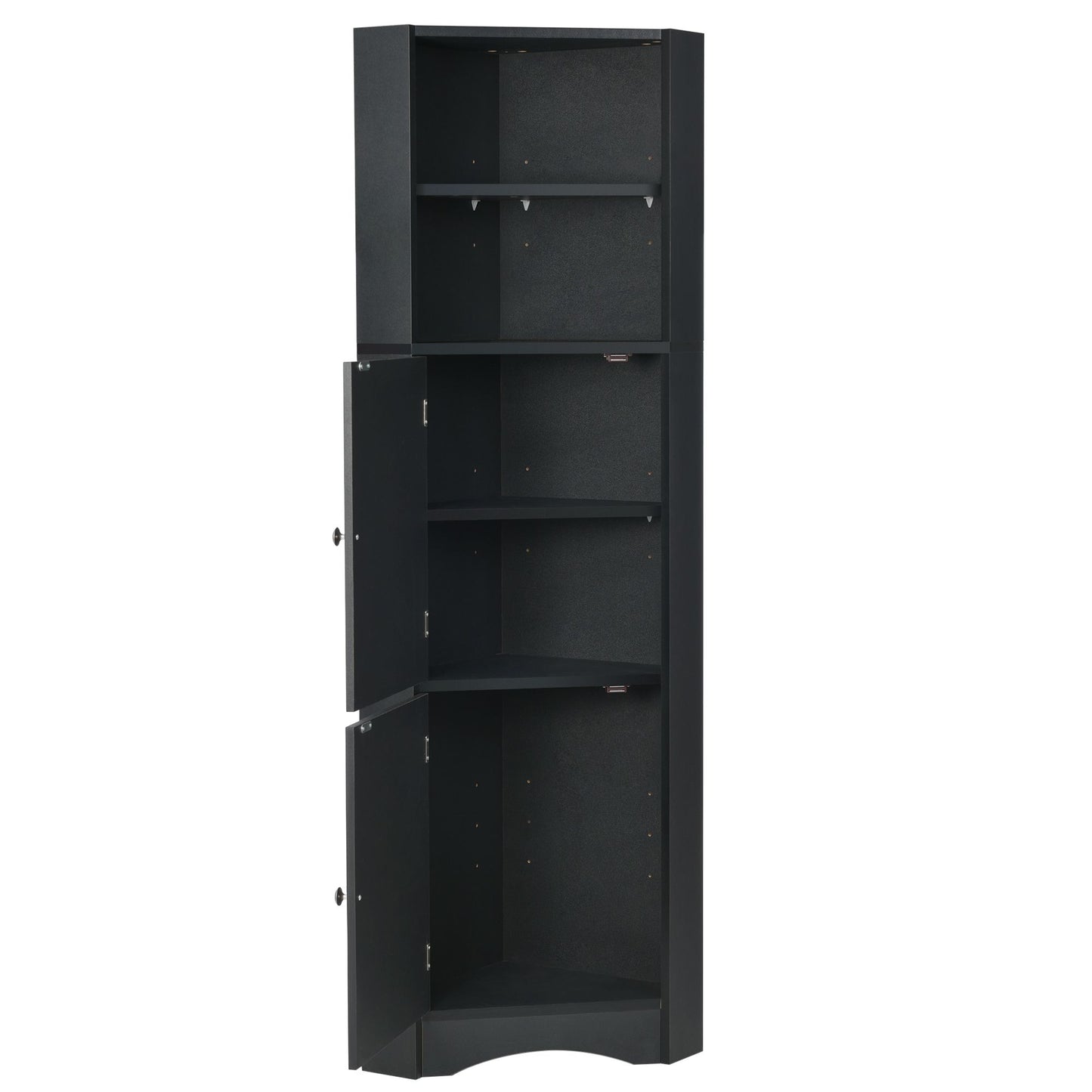 Tall Bathroom Corner Cabinet;  Freestanding Storage Cabinet with Doors and Adjustable Shelves;  MDF Board