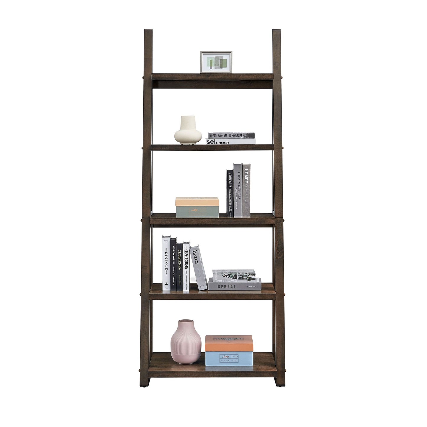 5-Tier Shelves,Bookshelf, Storage Rack, Bookcase with Rubber Wood Frame, Ladder Shelf for Living Room, Home Office, Kitchen, Bedroom, Apartment ,Rustic Brown