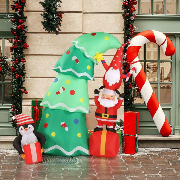 6 FT Lighted Christmas Inflatable Decoration, Inflatable Christmas Tree with Elf and Santa Claus, Funny Blow Up Yard Decorations with Built-in LED Lights for Holiday Party Front Yard Lawn Garden Decor.