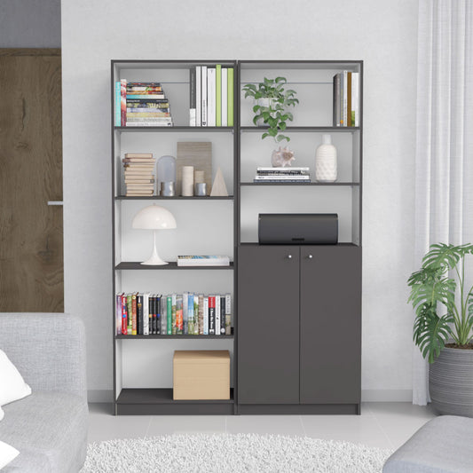 Layton 2 Piece Home Bookcase set, 49" Wide with 8 Shelves and Double Door Cabinet, Living Room Set Matte Gray - White