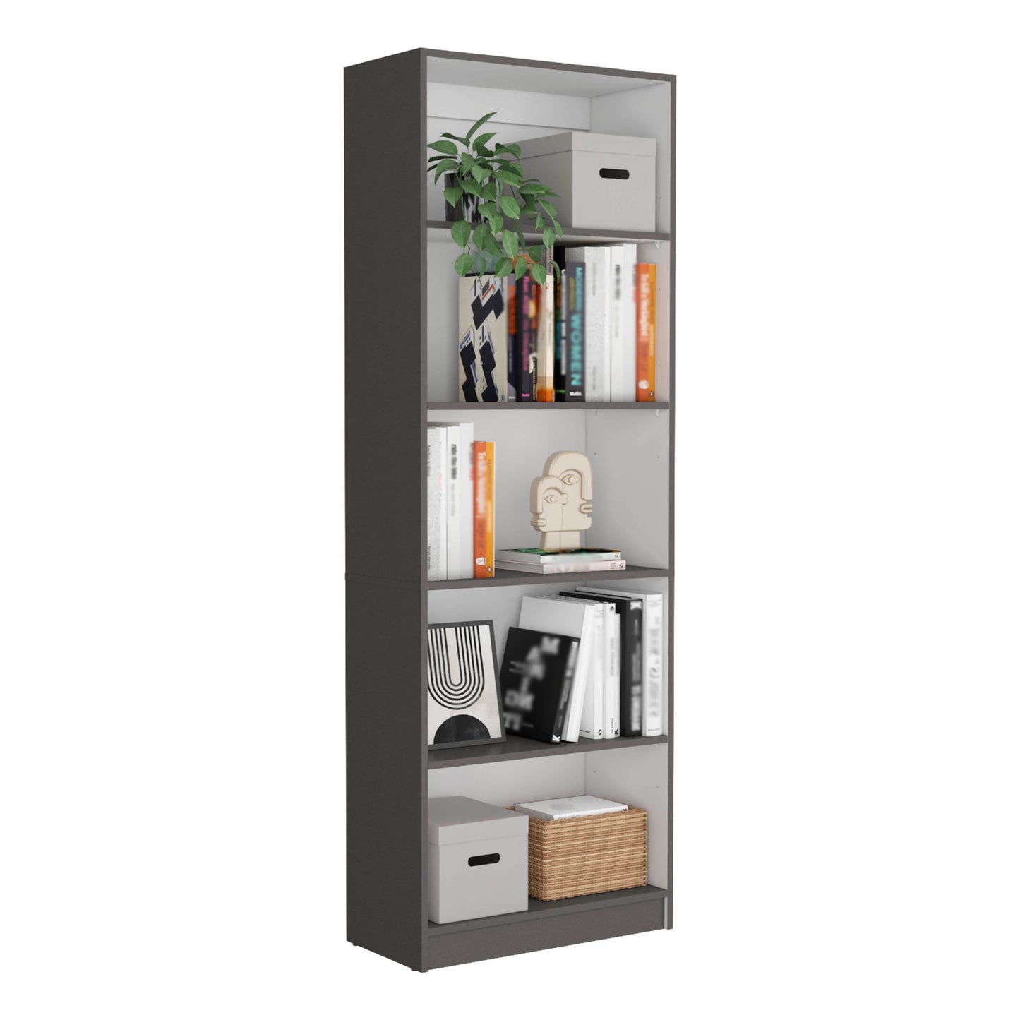 Layton 2 Piece Home Bookcase set, 49" Wide with 8 Shelves and Double Door Cabinet, Living Room Set Matte Gray - White