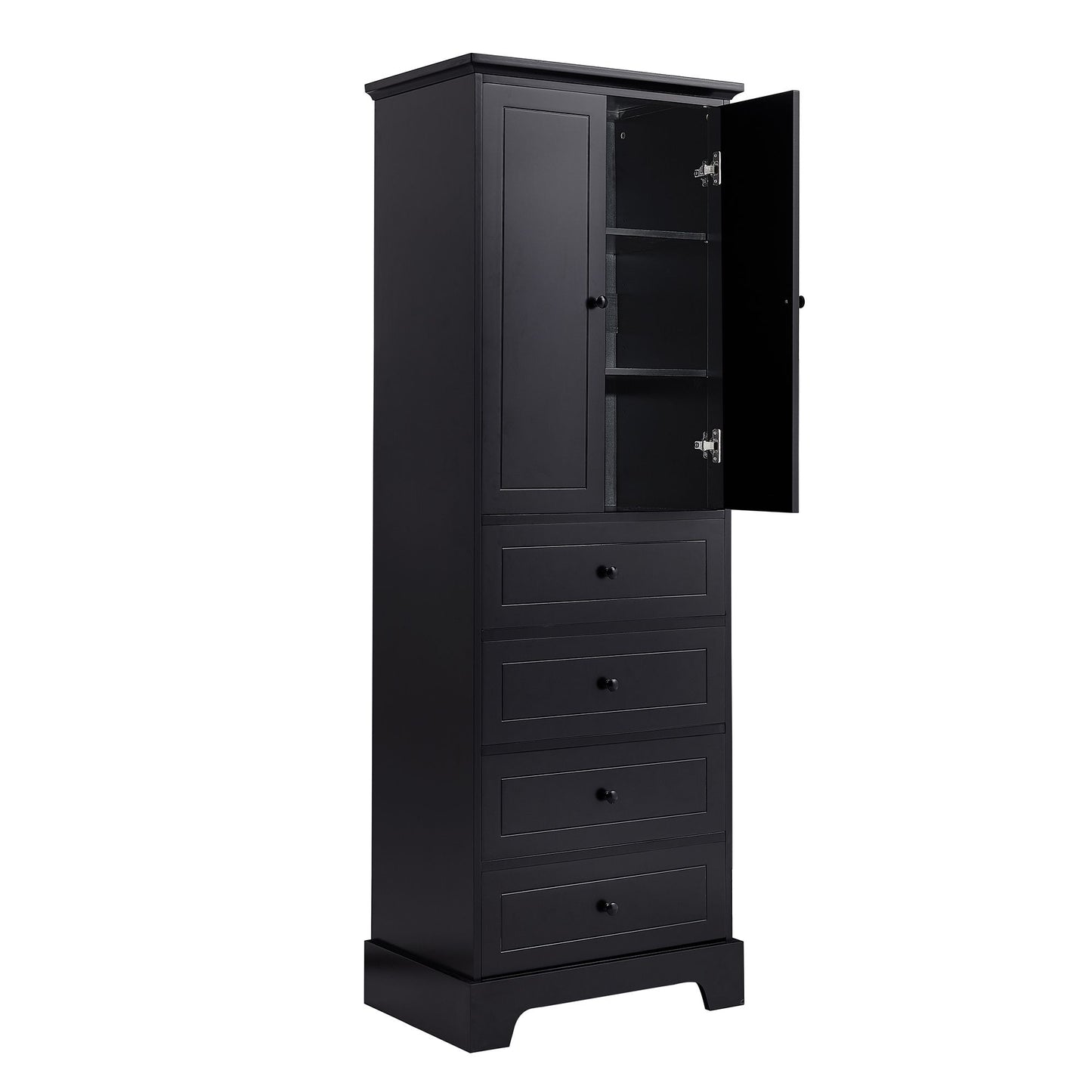 Storage Cabinet with 2 Doors and 4 Drawers for Bathroom, Office, Adjustable Shelf, MDF Board with Painted Finish, Black