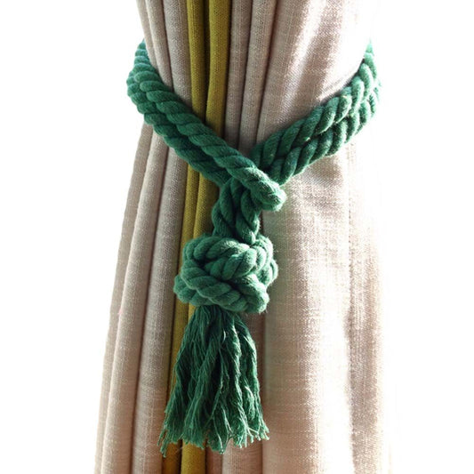 2 Pcs Curtain Tiebacks Handmade Cotton Rope Round Knot, Green