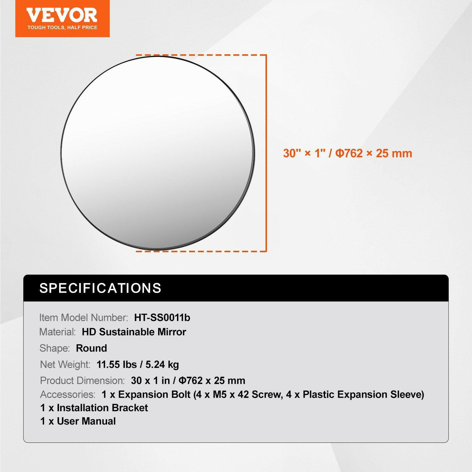 Round Wall Mounted Mirror 30 in Mirror with Aluminium Alloy Frame.