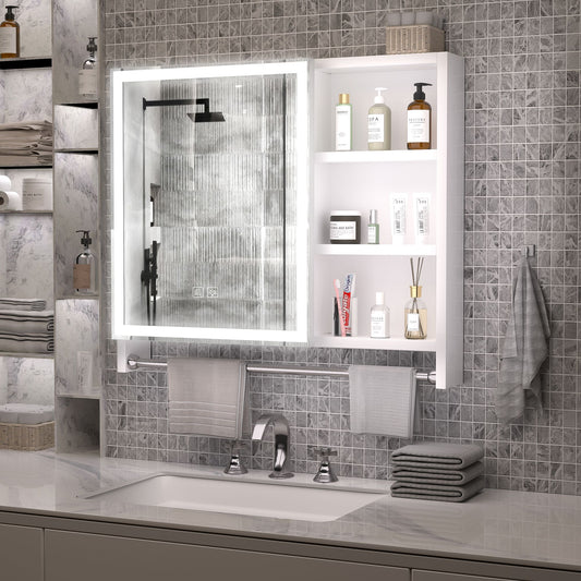 Modern 32x28inches bathroom cabinets, medicine cabinets with mirrors and LED lights, and towel rails