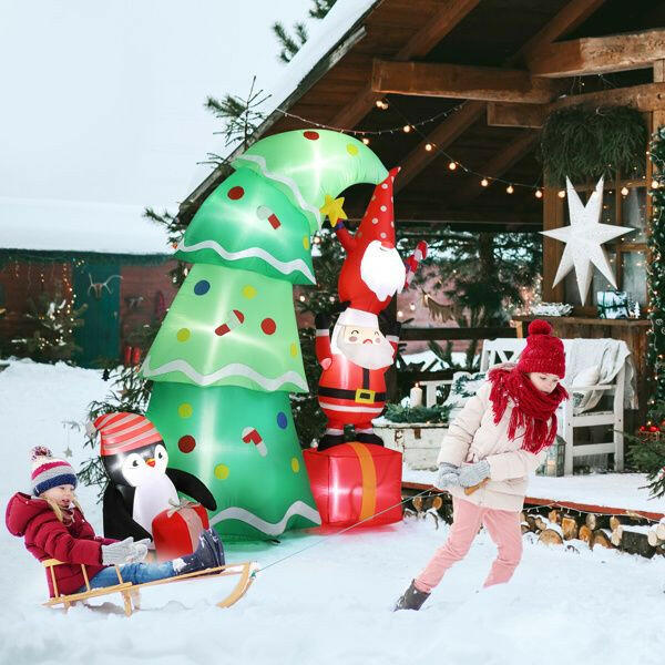 6 FT Lighted Christmas Inflatable Decoration, Inflatable Christmas Tree with Elf and Santa Claus, Funny Blow Up Yard Decorations with Built-in LED Lights for Holiday Party Front Yard Lawn Garden Decor.