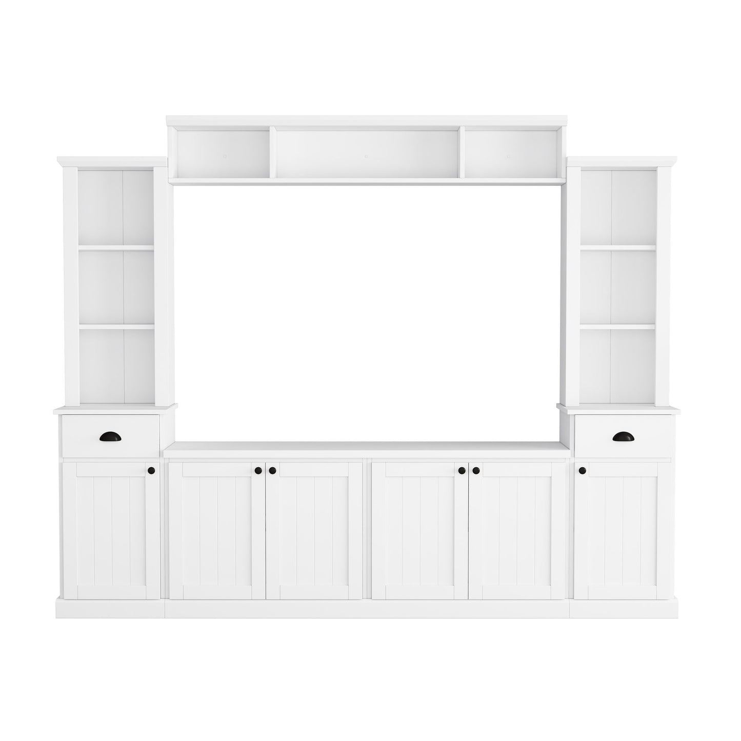 ON-TREND Minimalist Entertainment Wall Unit Set with Bridge for TVs Up to 75'', Modernist Large Media Console for Living Room, White