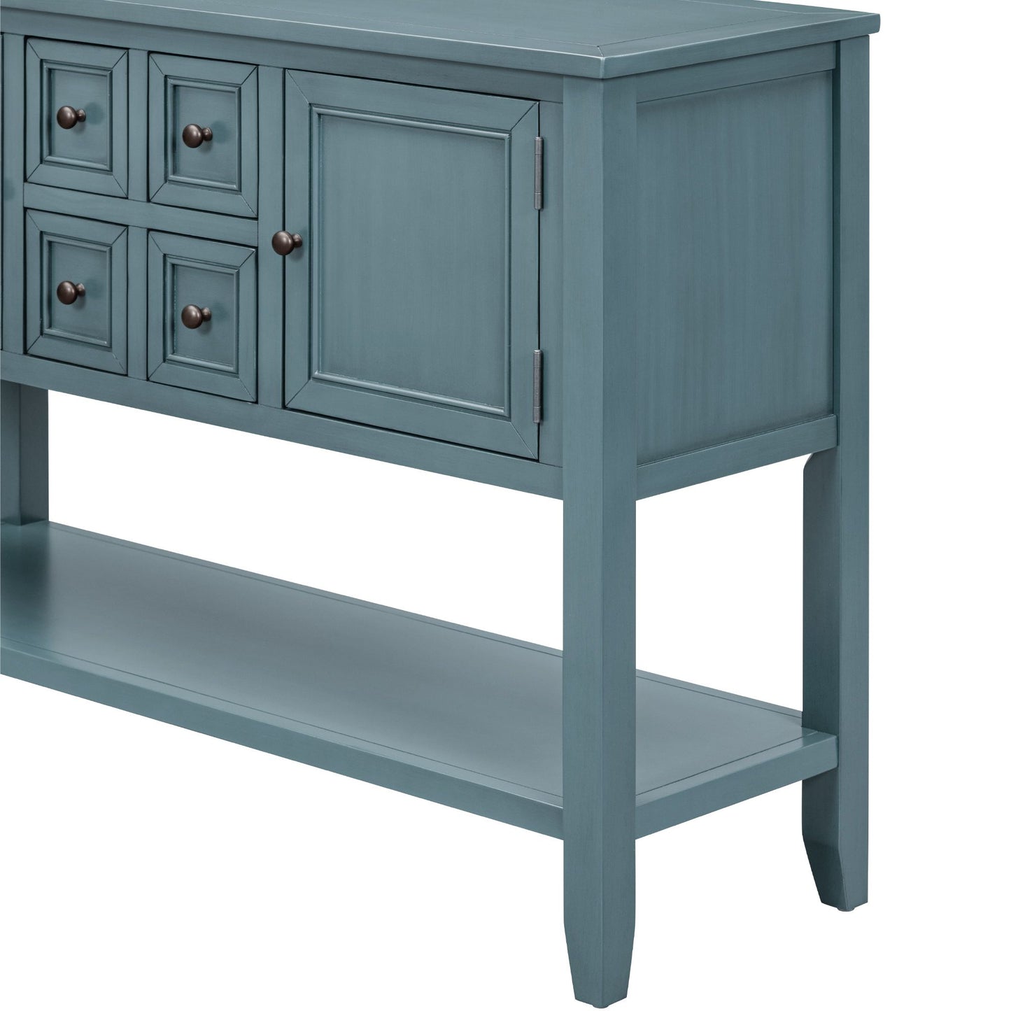 TREXM Cambridge Series Ample Storage Vintage Console Table with Four Small Drawers and Bottom Shelf for Living Spaces (Dark Blue)