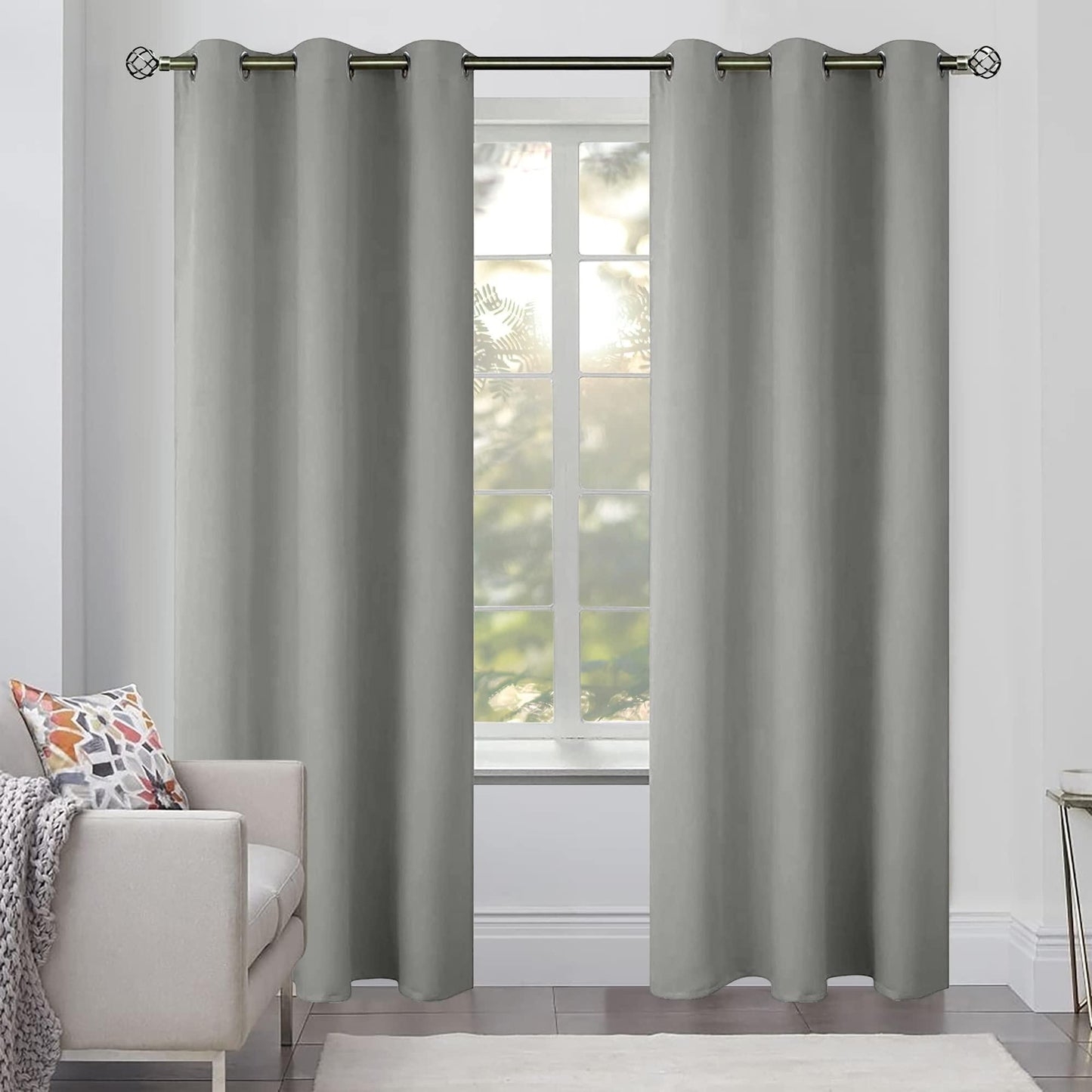 Blackout Curtains for Bedroom Pack of 2 Cool Silver Color 84 inch Long Blind Off Grommet Curtains Thick Black Out Window Screen No Light Drapes 42 x 84 inch Silver