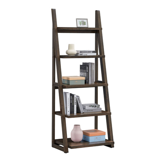 5-Tier Shelves,Bookshelf, Storage Rack, Bookcase with Rubber Wood Frame, Ladder Shelf for Living Room, Home Office, Kitchen, Bedroom, Apartment ,Rustic Brown