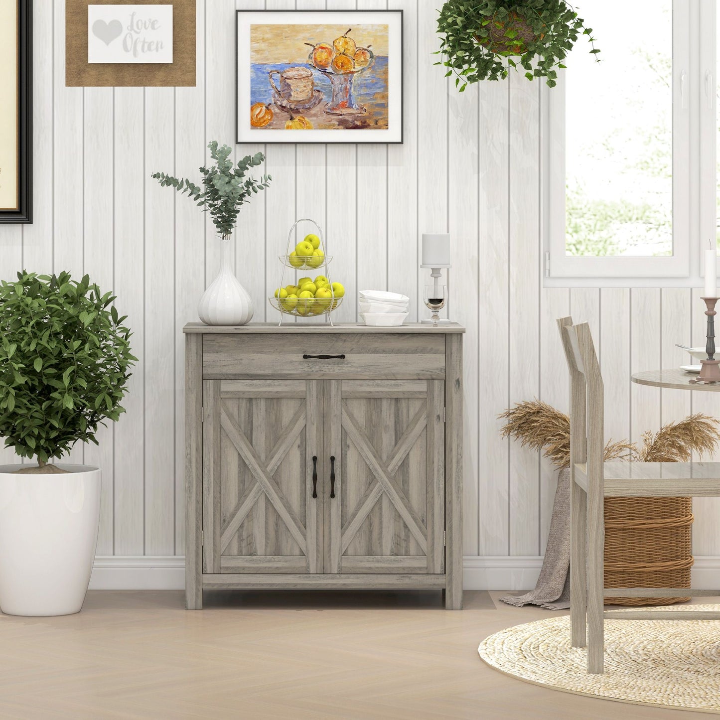 Farmhouse Sideboard Buffet Cabinet, with Drawer and Adjustable Shelf,  Gray Wash