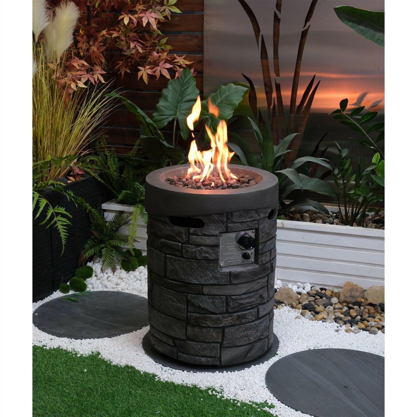 32000 BTU, CSA Certification Diameter 20 Inch Round Outdoor Gas Fire Pit,Contain 2.5kg Lava Stone And Rainproof Cover,Magnesium Oxide Cultured Stone Surface Finished,, More Suitable for Outdoor Garden.