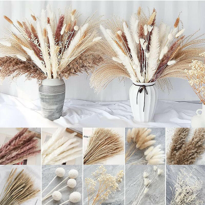 109pcs Natural Dried Pampa Grass Bouquet Large Phragmites Dried Flower Boho Home Decor Bouquet Room Holiday Wedding Party Decor.