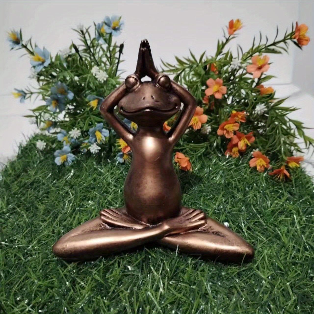 1pc Miniature Meditation Yoga Frog Resin Statue Garden , Home Decoration