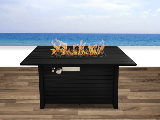 25" H x 42" W Steel Outdoor Fire Pit Table with Lid (Black).