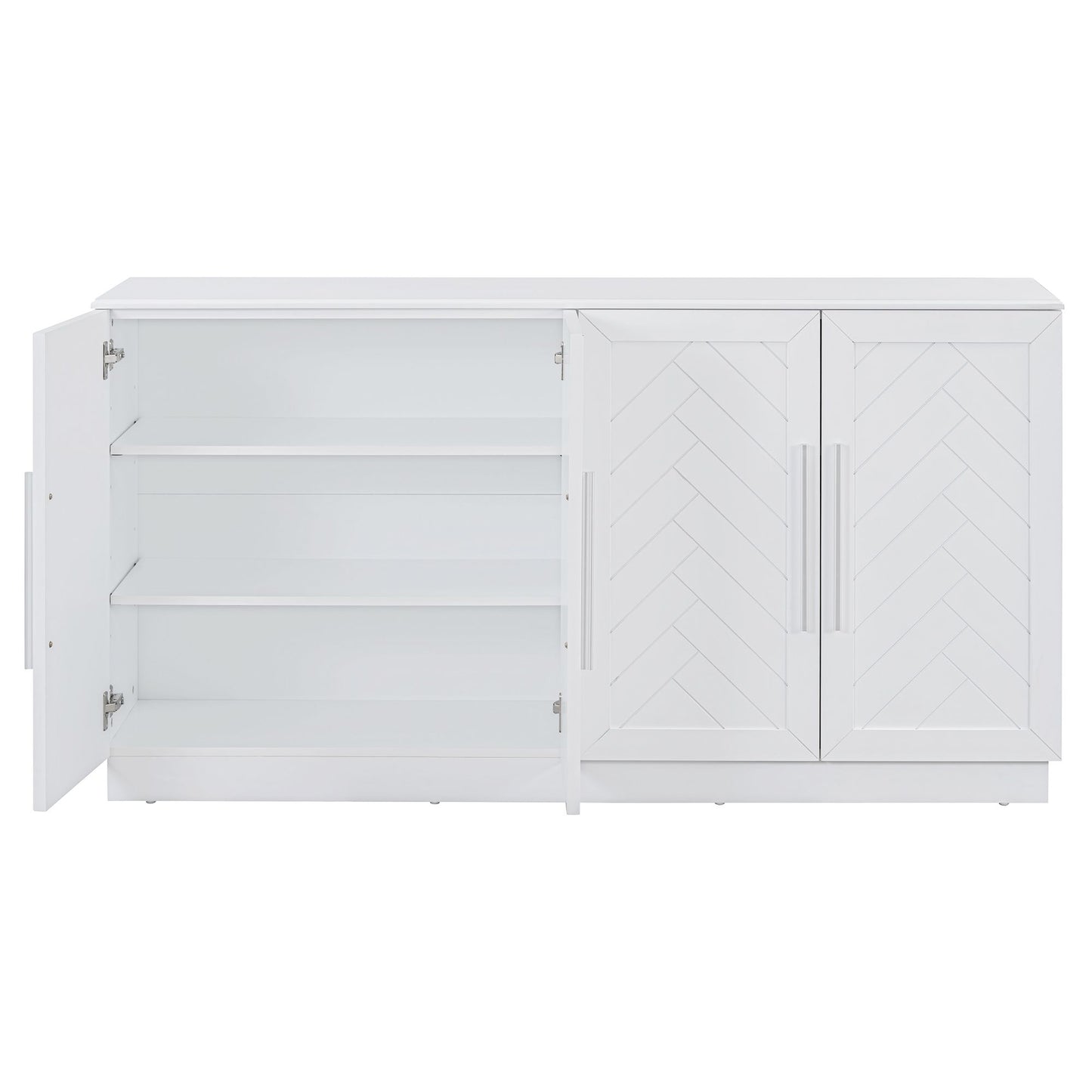 TREXM Sideboard 4 Door Storage Buffet Cabinet with Adjustable Shelves for Kitchen, Dining Room, Living Room (White)