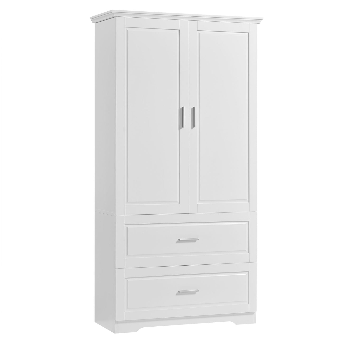 Tall Bathroom Storage Cabinet, Cabinet with Two Doors and Drawers, Adjustable Shelf, MDF Board, White