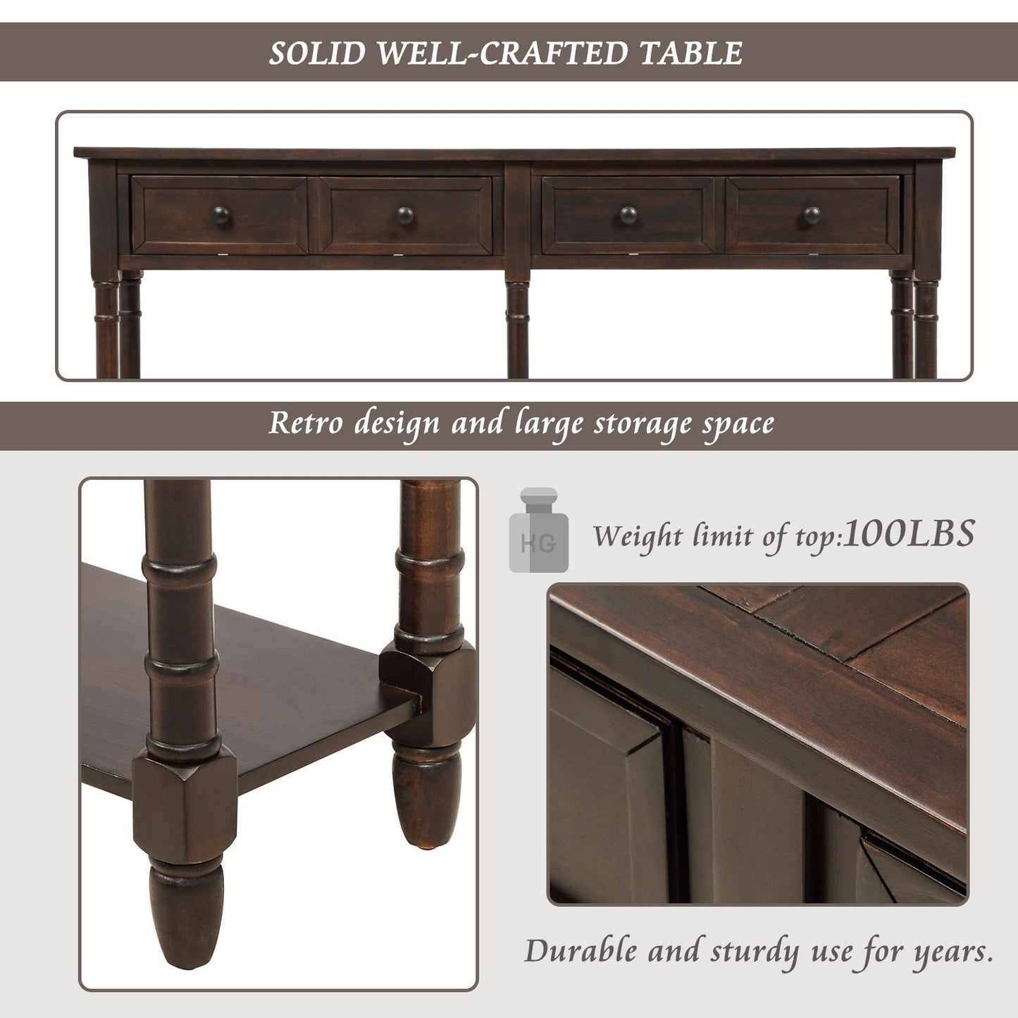 Console Table Sofa Table Easy Assembly with Two Storage Drawers and Bottom Shelf for Living Room,Entryway