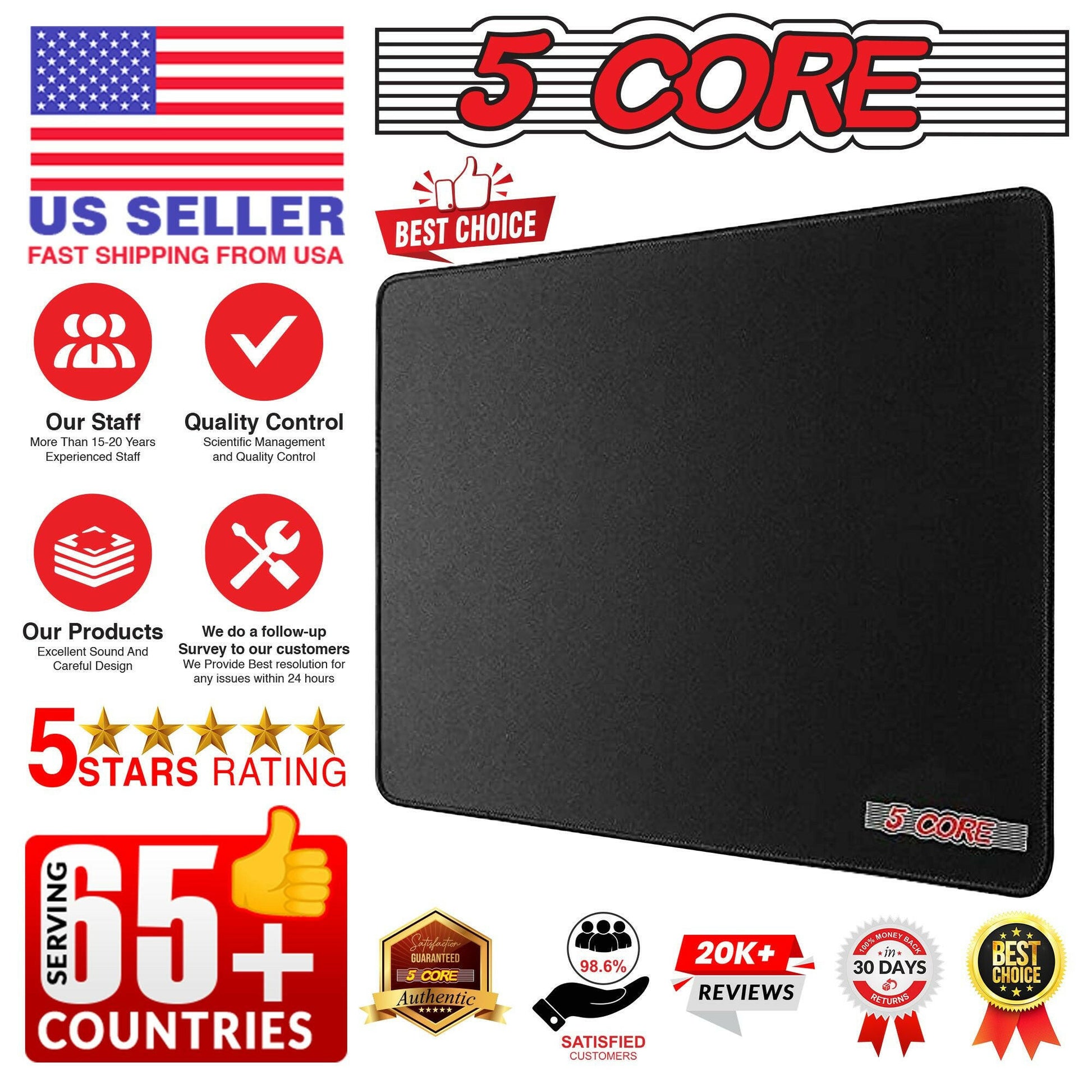 5 Core Gaming Mouse Pad |2-Pack| Standard Size with Durable Stitched Edges and Non-Slip Rubber Base Large Laptop PC Computer Notebook, High-Performance and Optimized Anti Slip MP 3X3 2PCS.