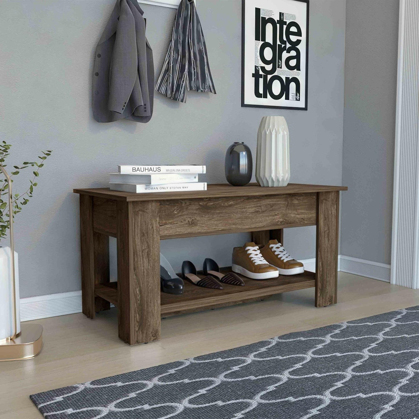 DEPOT E-SHOP Saturn Storage Table, Four Legs, Lower Shelf, Dark Brown.