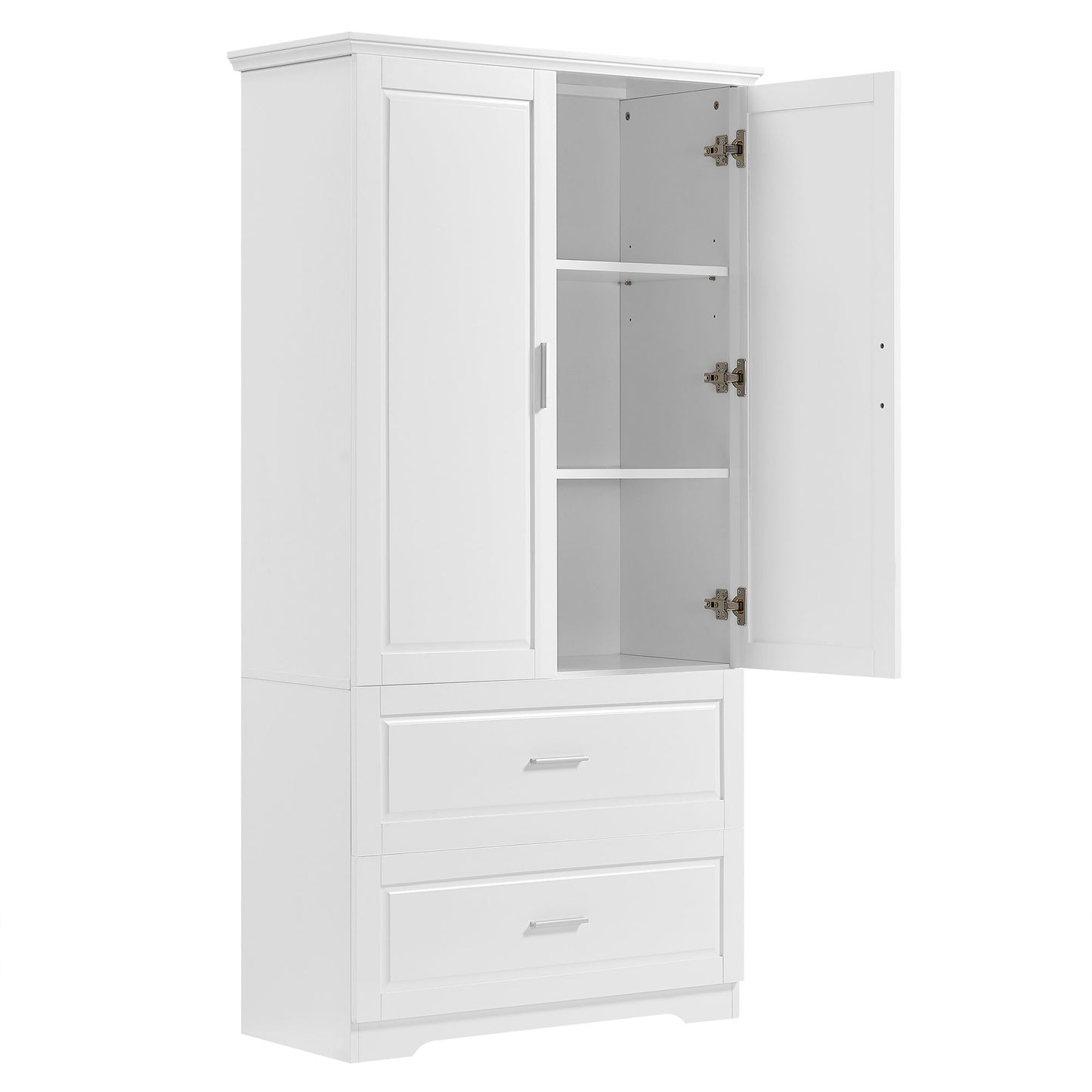 Tall Bathroom Storage Cabinet, Cabinet with Two Doors and Drawers, Adjustable Shelf, MDF Board, White