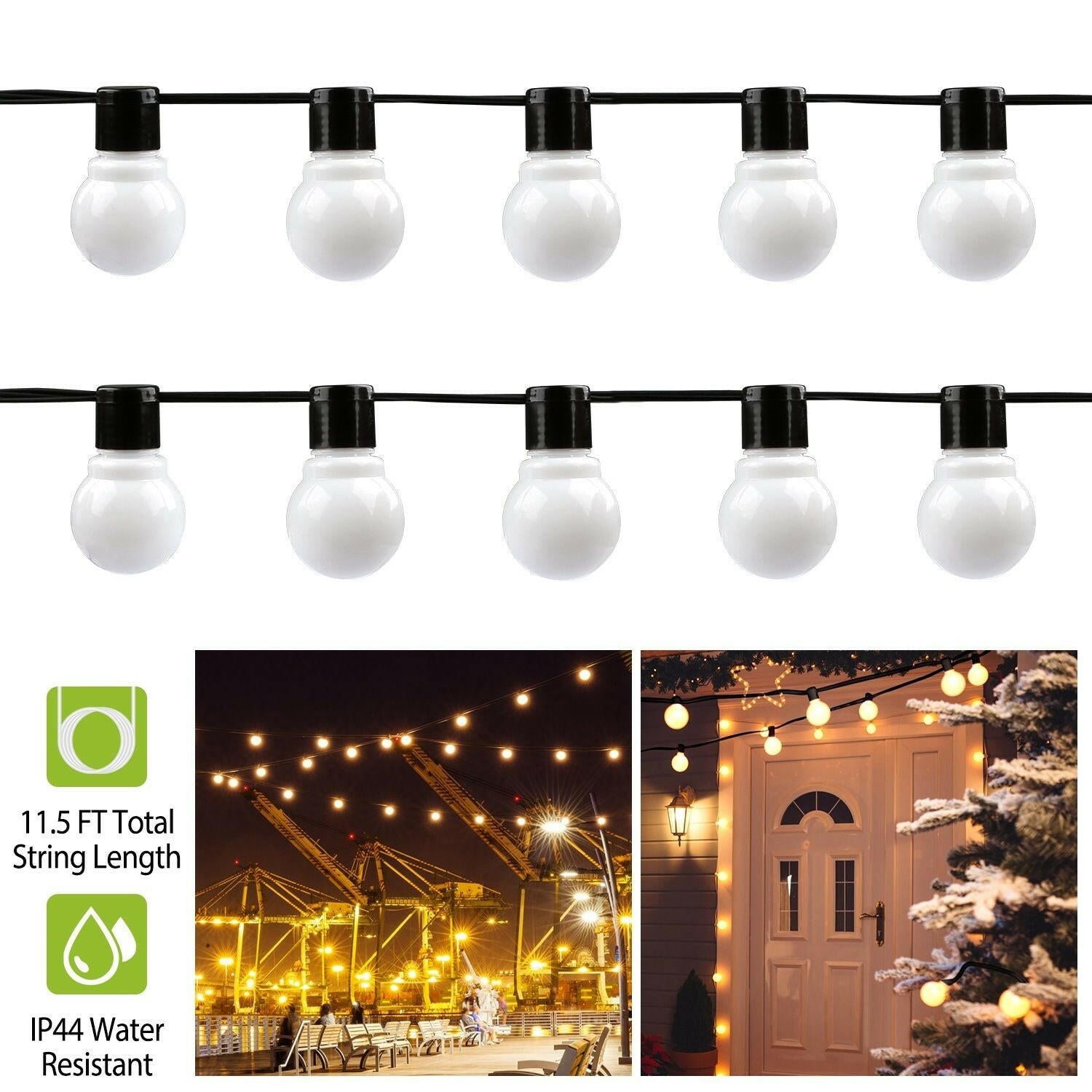 Plug-in Globe String Light Warm White Fairy Light Bulbs Outdoor Water Resistant.