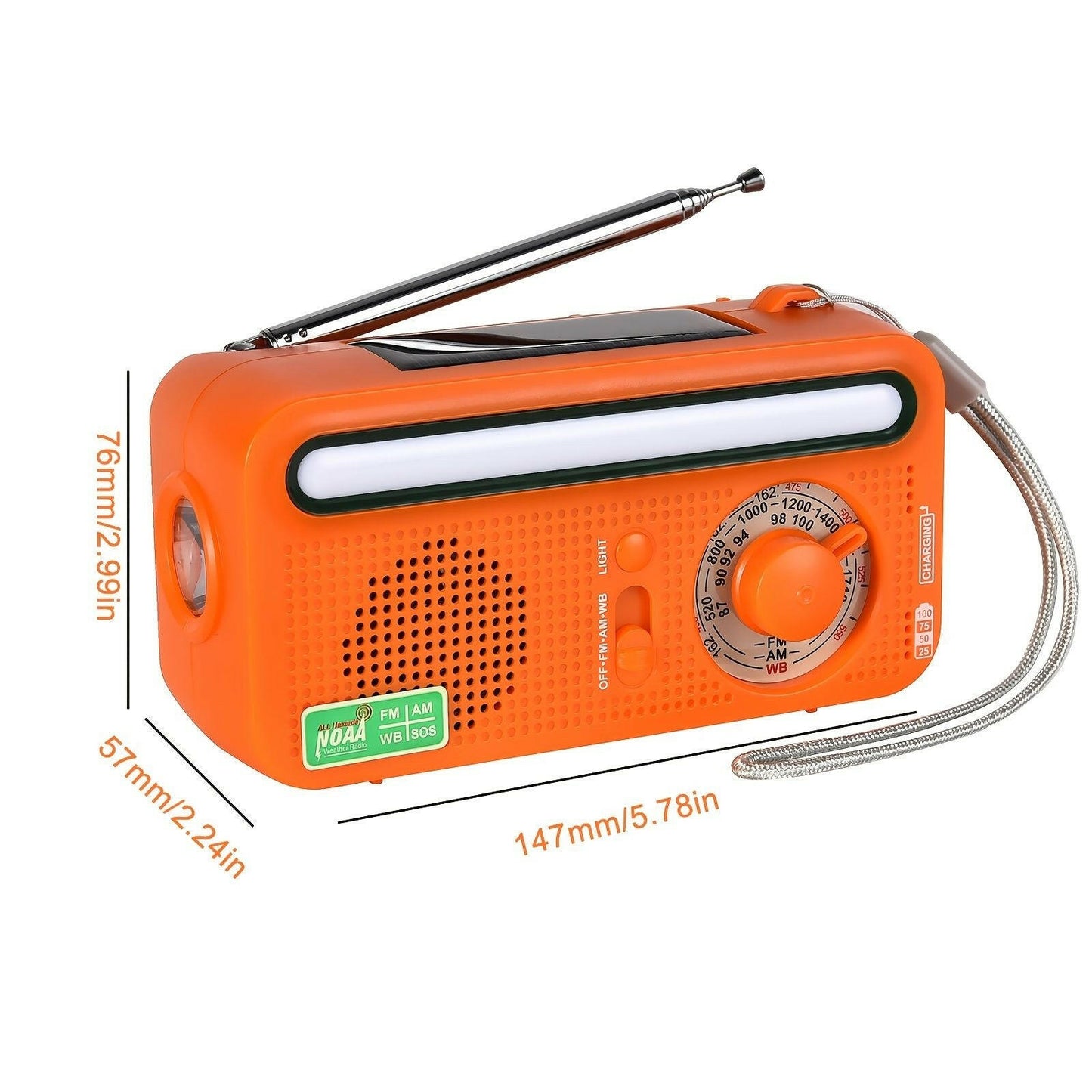 Emergency Radio Hand Crank Solar; Portable Weather Radio With AM/FM/WB/NOAA; Bright Flashlight; SOS Alarm; Reading Lamp; 2000mAh Cell Phone Charger For Outdoor Survival Camping Home.