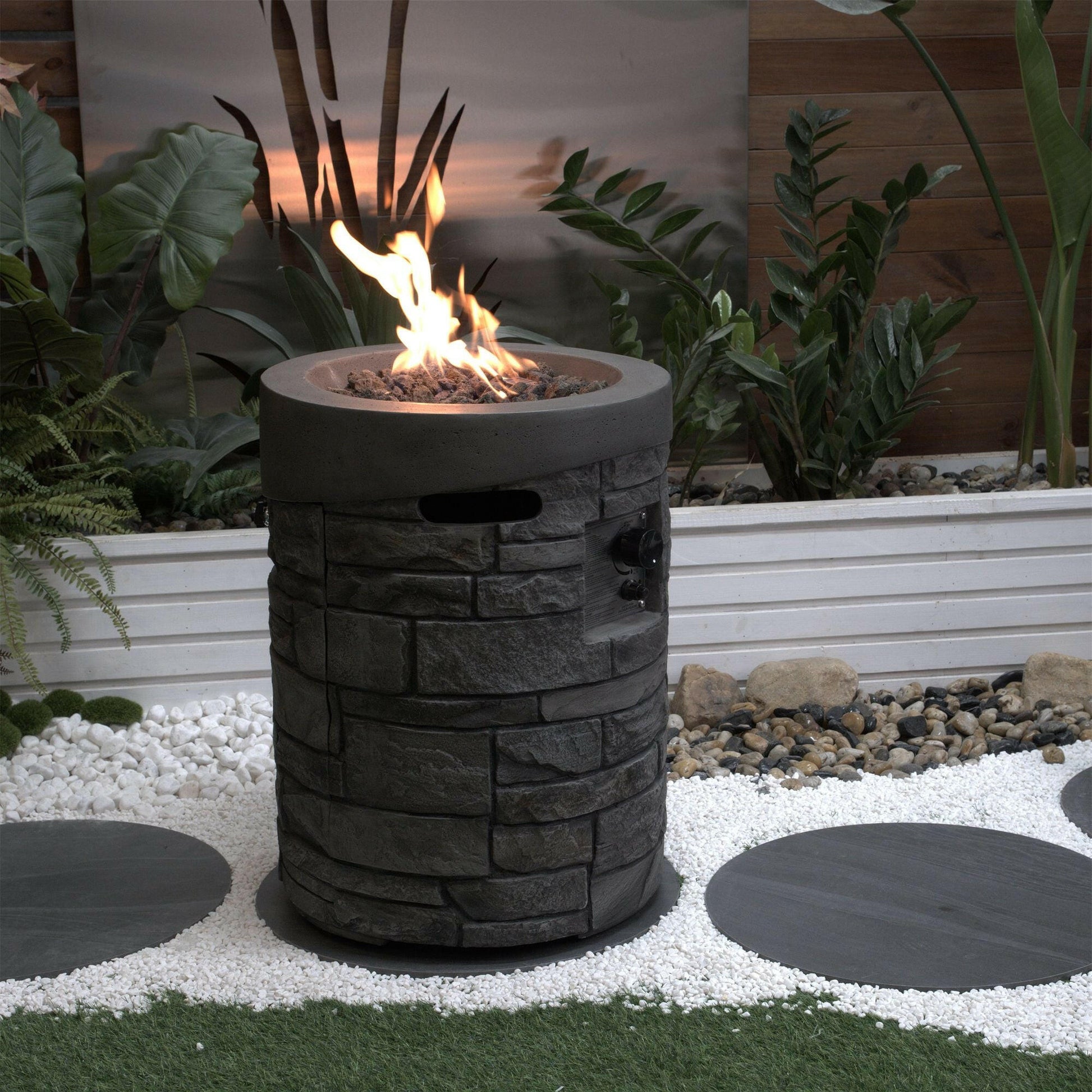 32000 BTU, CSA Certification Diameter 20 Inch Round Outdoor Gas Fire Pit,Contain 2.5kg Lava Stone And Rainproof Cover,Magnesium Oxide Cultured Stone Surface Finished,, More Suitable for Outdoor Garden.