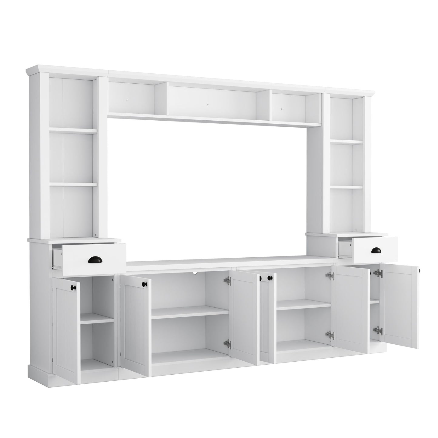 ON-TREND Minimalist Entertainment Wall Unit Set with Bridge for TVs Up to 75'', Modernist Large Media Console for Living Room, White