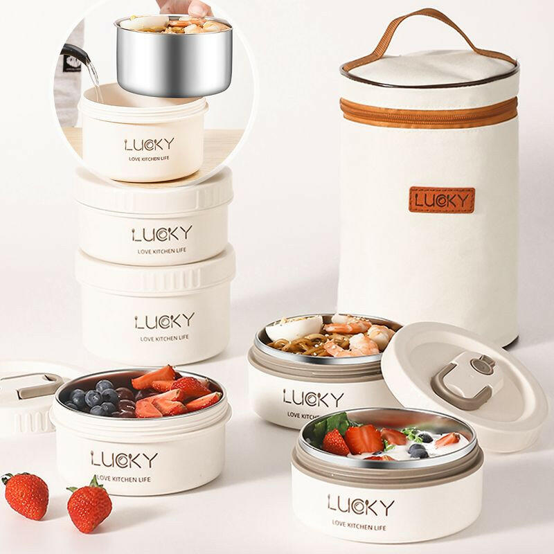 Microwave oven Dinnerware for Students Leakproof Food Container Stackable Bento Lunch Box Stainless Steel Lunch Container with L.