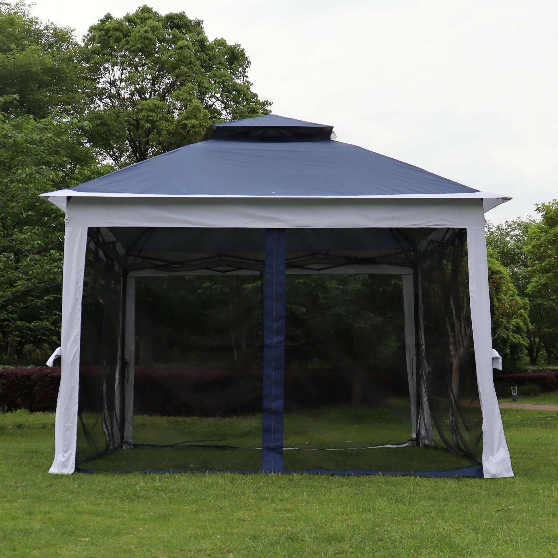 Outdoor 11x 11Ft Pop Up Gazebo Canopy With Removable Zipper Netting,2-Tier Soft Top Event Tent,Suitable For Patio Backyard Garden Camping Area.