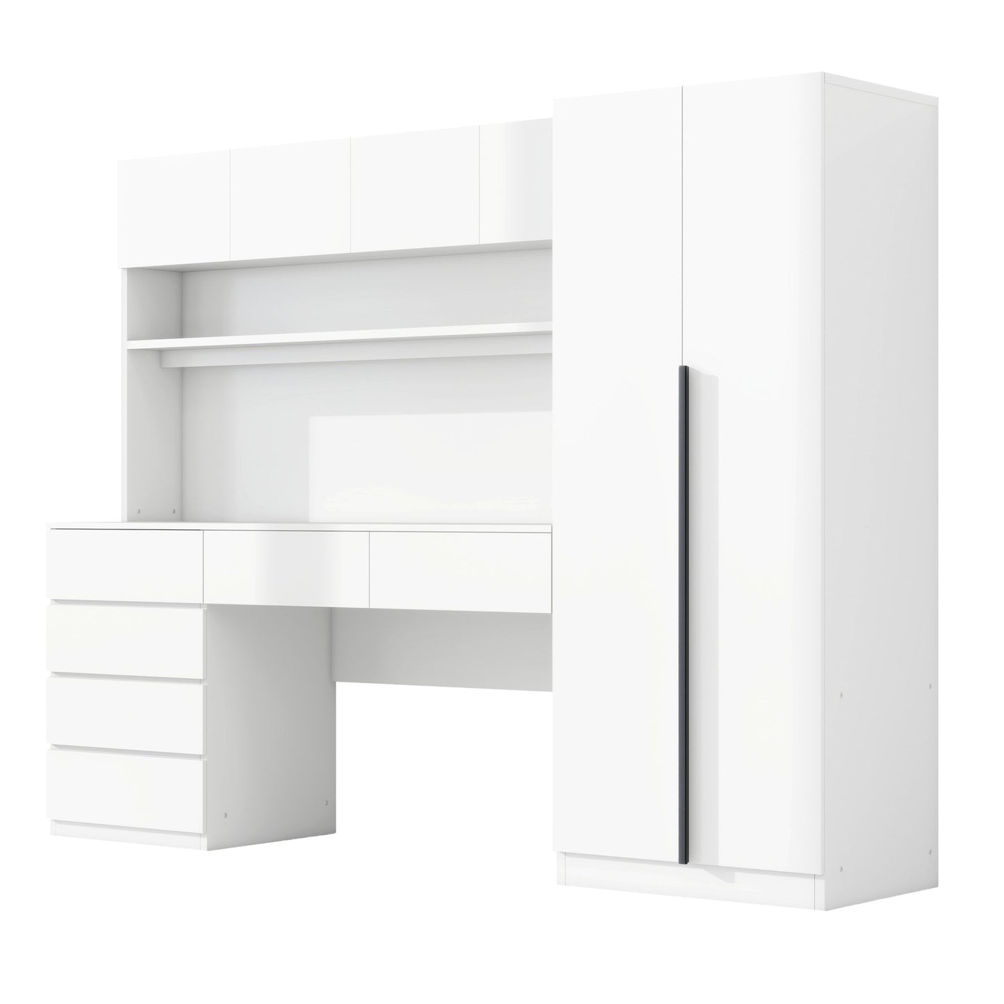 2 Door Wooden Storage Desk Wardrobe with Shelves and Drawers, White