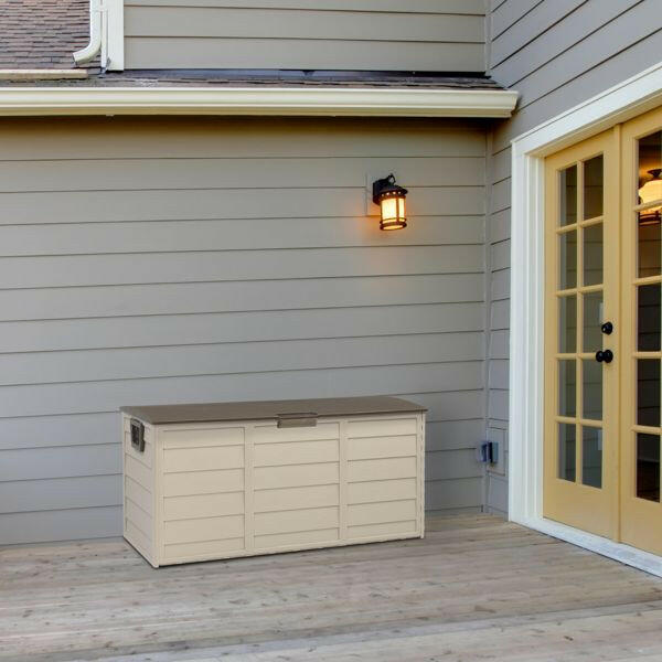 75gal 260L Outdoor Garden Plastic Storage Deck Box Chest Tools Cushions Toys Lockable Seat.