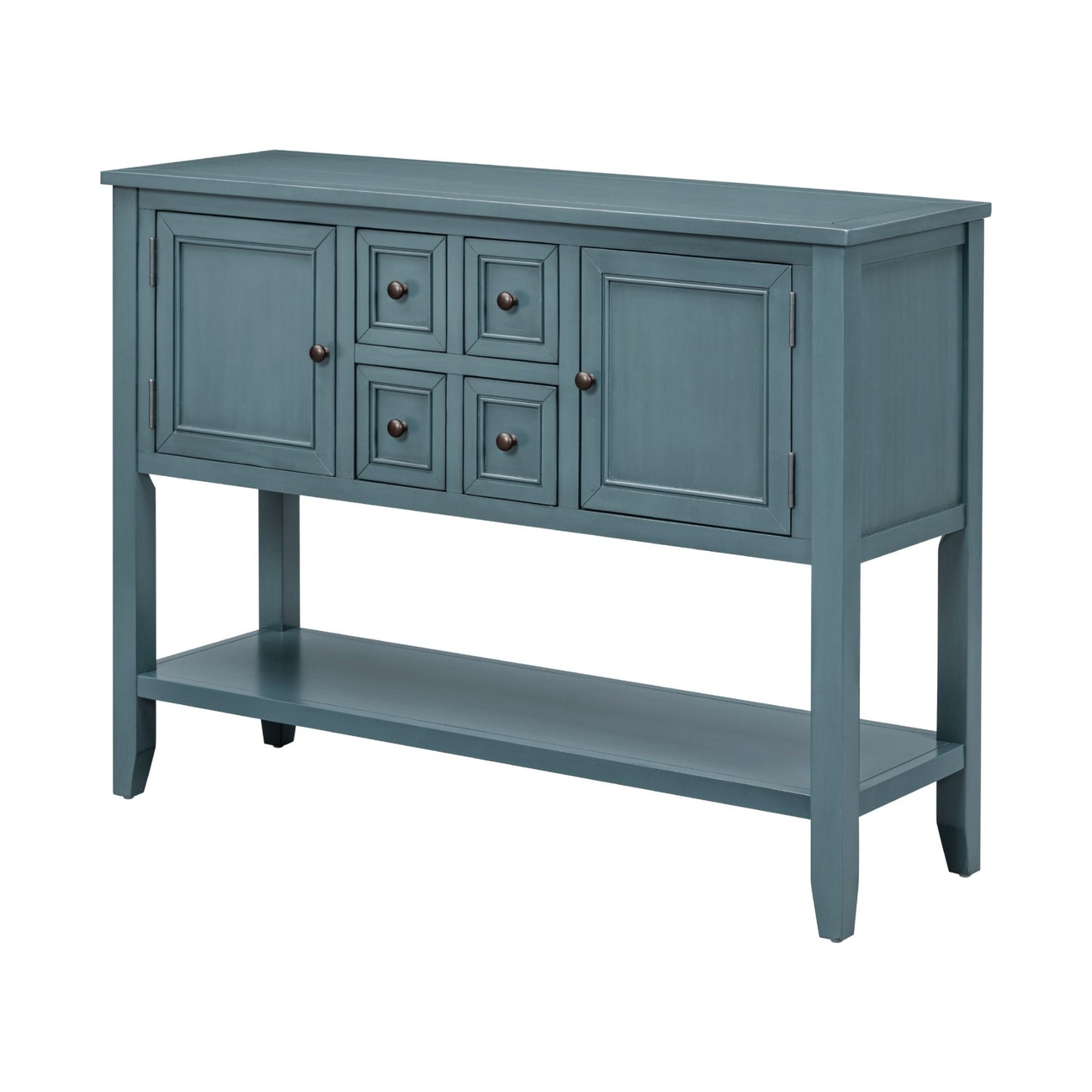 TREXM Cambridge Series Ample Storage Vintage Console Table with Four Small Drawers and Bottom Shelf for Living Spaces (Dark Blue)