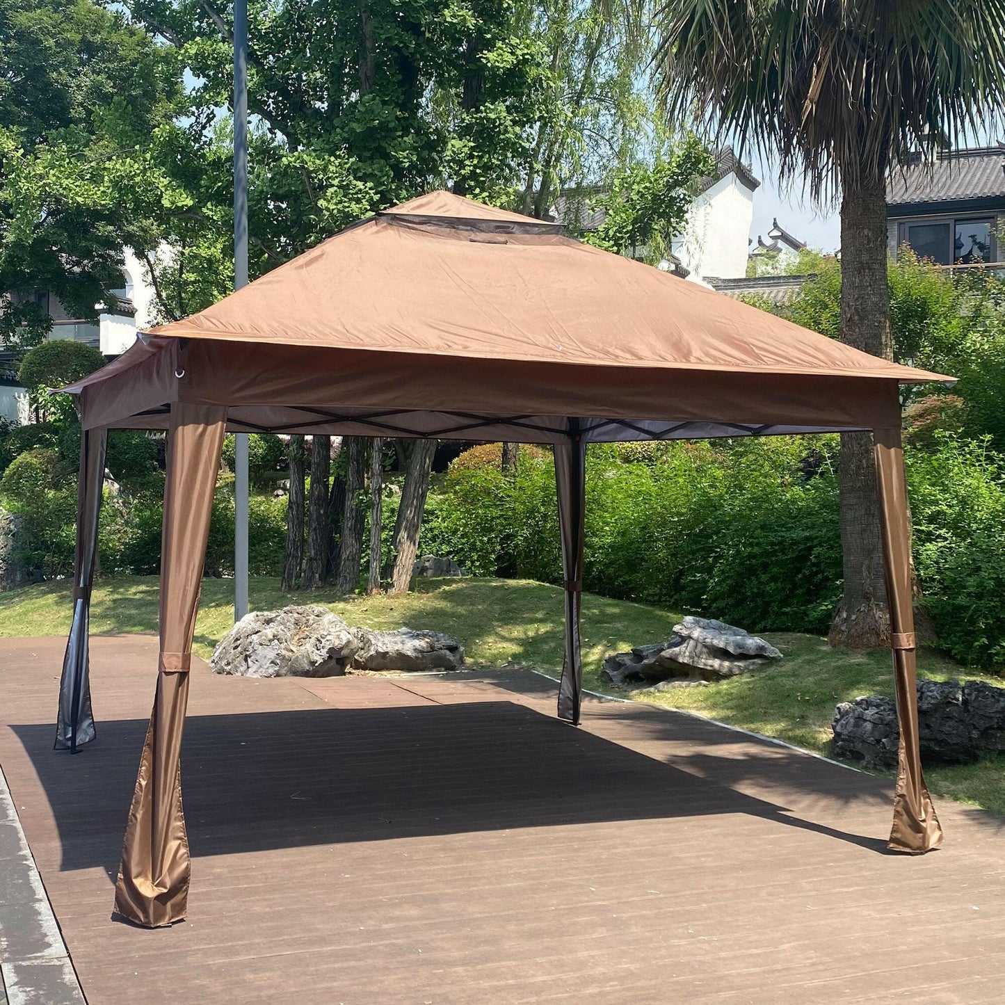 Outdoor 11x 11Ft Pop Up Gazebo Canopy With Removable Zipper Netting,2-Tier Soft Top Event Tent,Suitable For Patio Backyard Garden Camping Area.