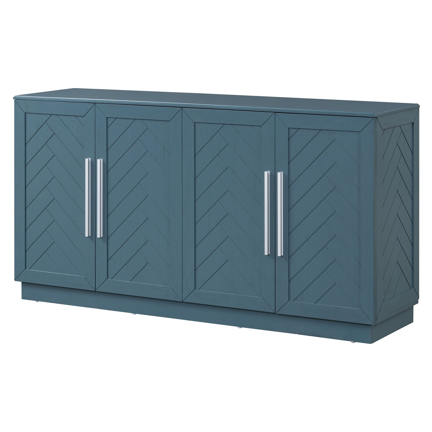 TREXM Sideboard with 4 Doors Large Storage Space Buffet Cabinet with Adjustable Shelves and Silver Handles (Antique Blue)