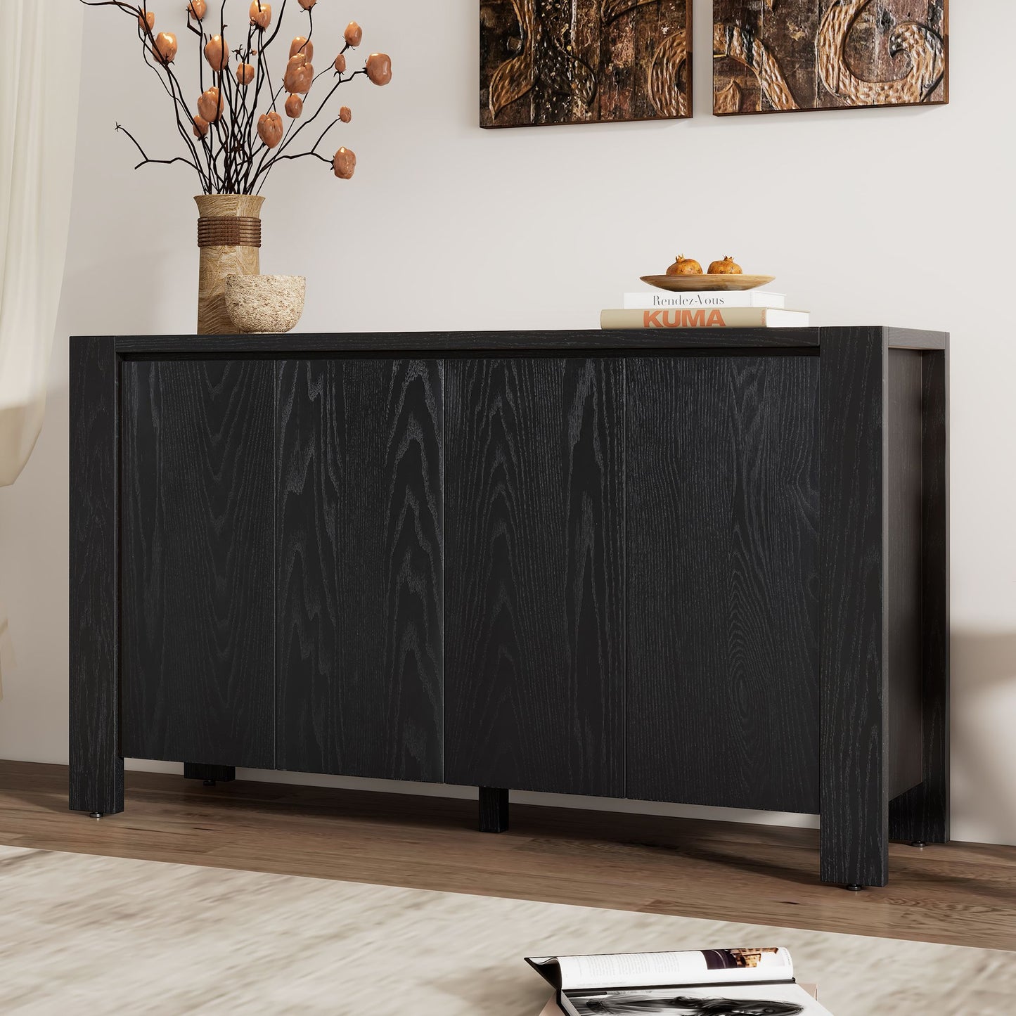 TREXM Retro 4-door Sideboard with Distressed Finish and Adjustable Shelves