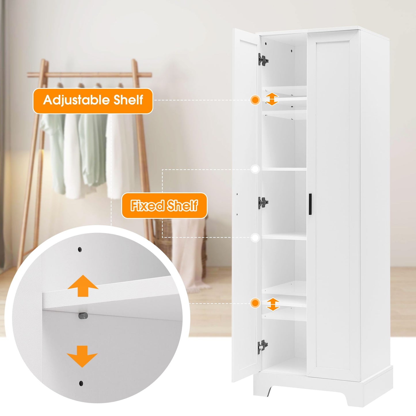 Two Door Storage Cabinet  for Bathroom, Office, Adjustable Shelf, White