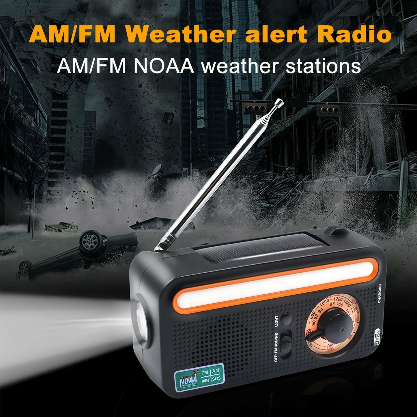 Emergency Radio Hand Crank Solar; Portable Weather Radio With AM/FM/WB/NOAA; Bright Flashlight; SOS Alarm; Reading Lamp; 2000mAh Cell Phone Charger For Outdoor Survival Camping Home.