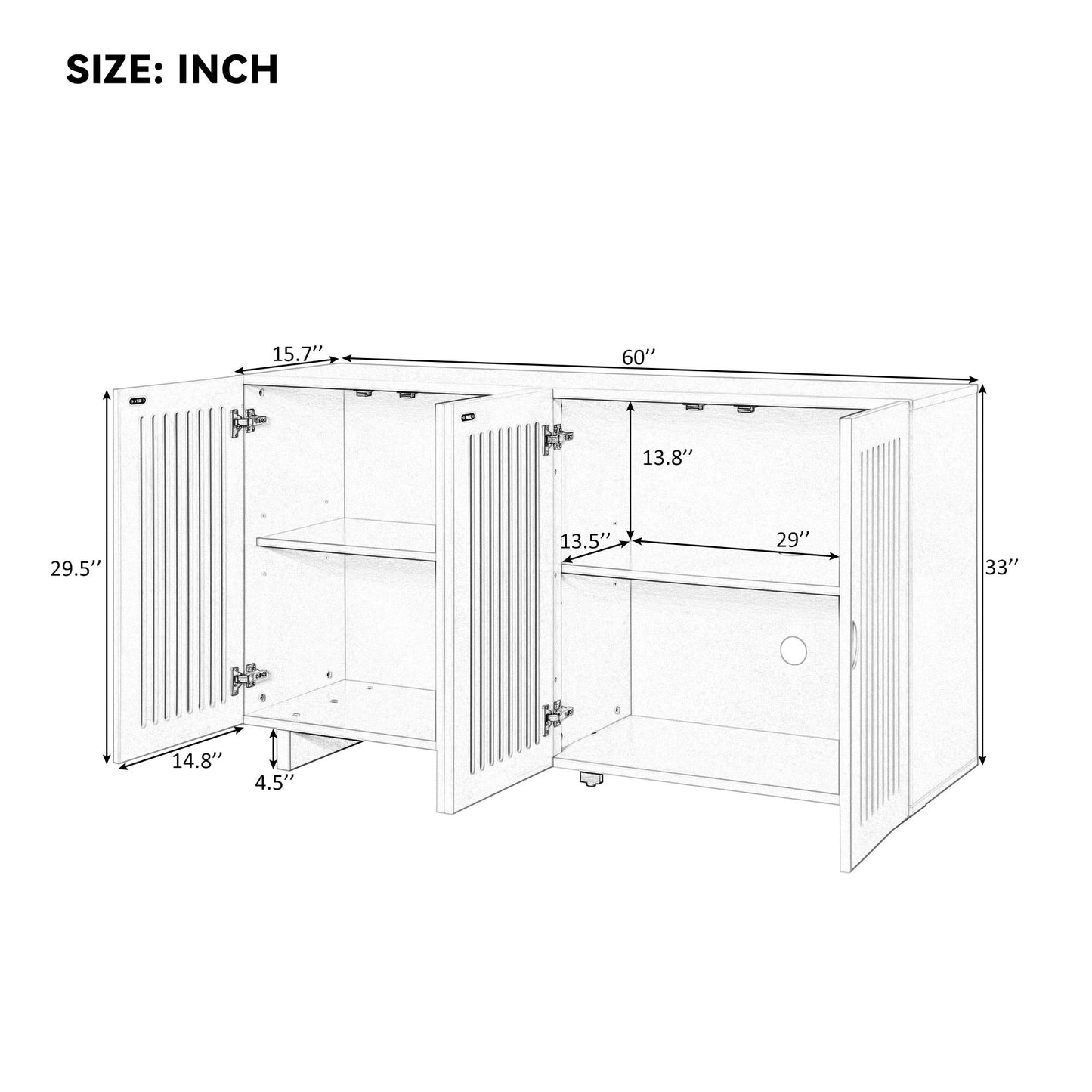 TREXM Modern Style Sideboard with Superior Storage Space, Hollow Door Design and 2 Adjustable Shelves for Living Room and Dining Room (Almond)