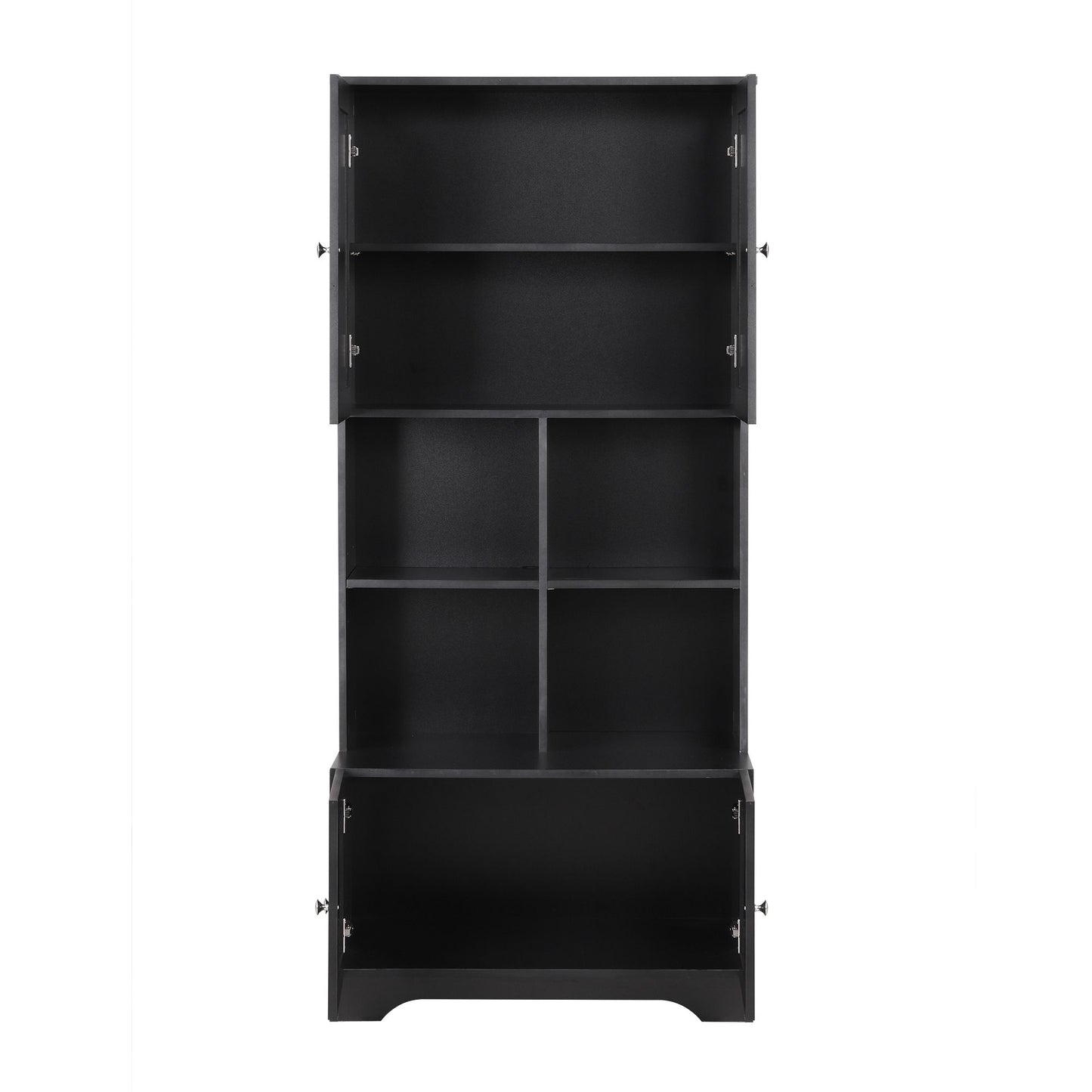 Bathroom Freestanding Cabinet with 4 Doors, Open multi-layer Shelves, Black