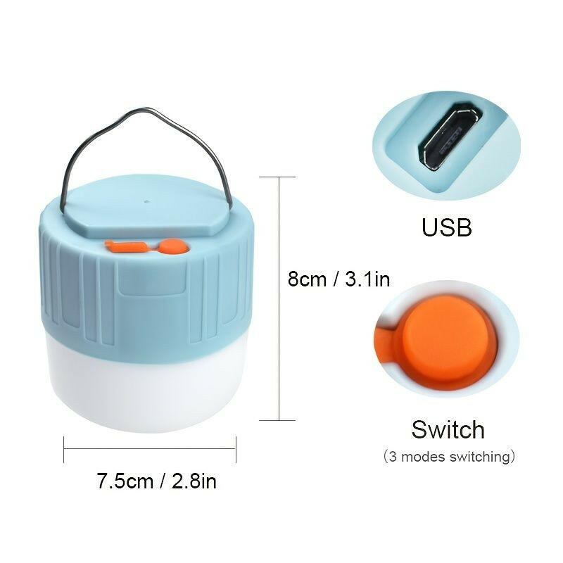 1pc Solar Waterproof Camping Light; Outdoor 60W Tent Lamp USB Rechargeable LED Night Light With Hook Fror Emergency.