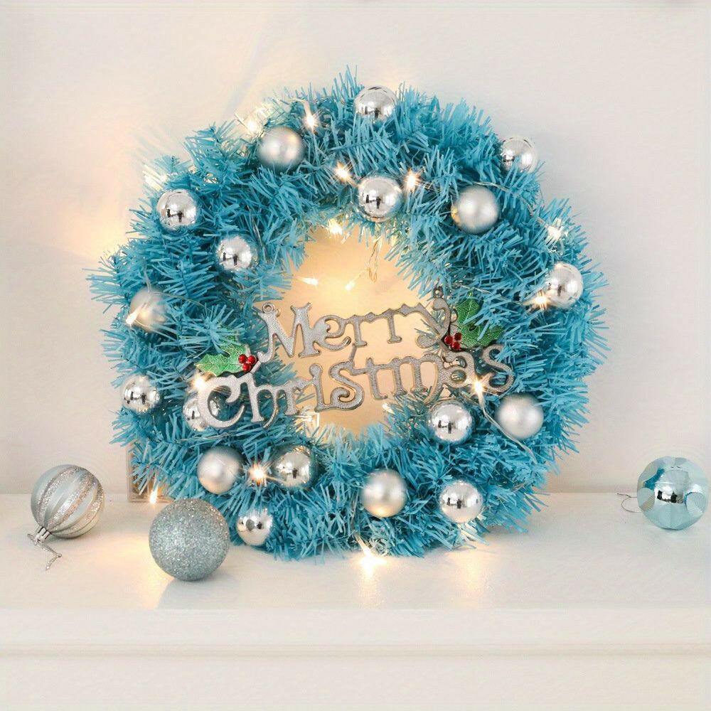 Maritown 24 Inch Blue Christmas Wreaths For Front Door Artificial Christmas Wreath Decorated With Christmas Ball Ornaments Xmas Ornament Wreath For Home Party Indoor Outdoor Window Decor.