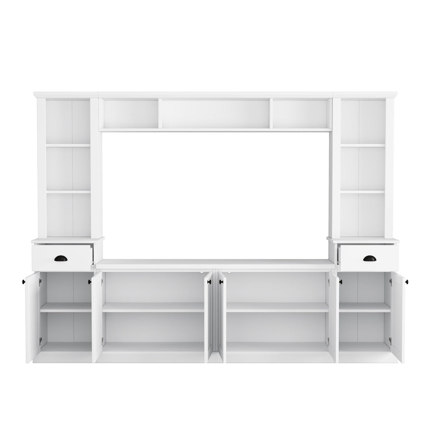 ON-TREND Minimalist Entertainment Wall Unit Set with Bridge for TVs Up to 75'', Modernist Large Media Console for Living Room, White