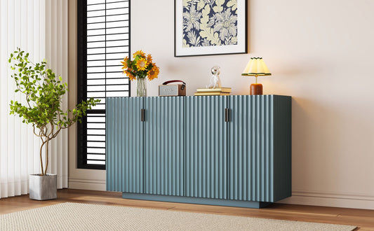 TREXM 4 Doors Storage Sideboard with Adjustable Shelves and Retro Copper Handles for Home, ANTIQUE BLUE