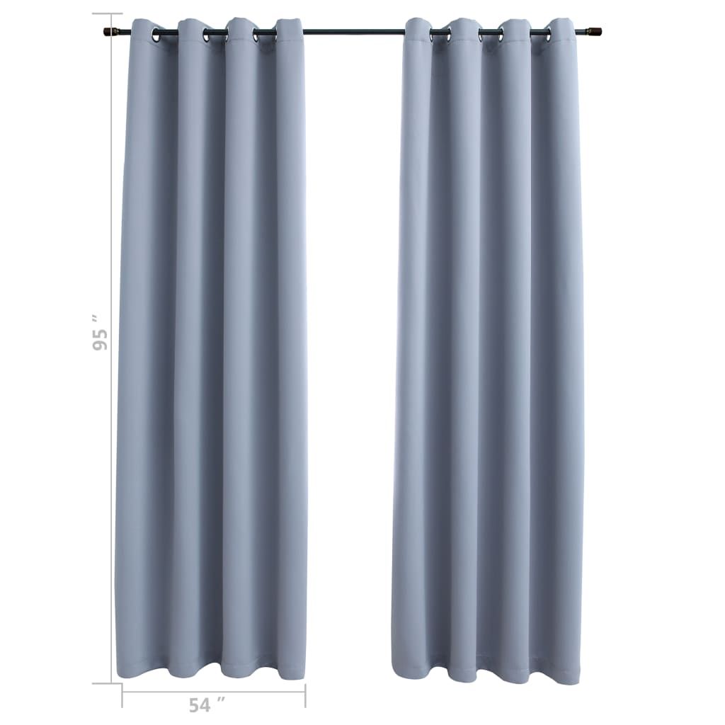 Blackout Curtains with Rings 2 pcs Gray 54"x95" Fabric