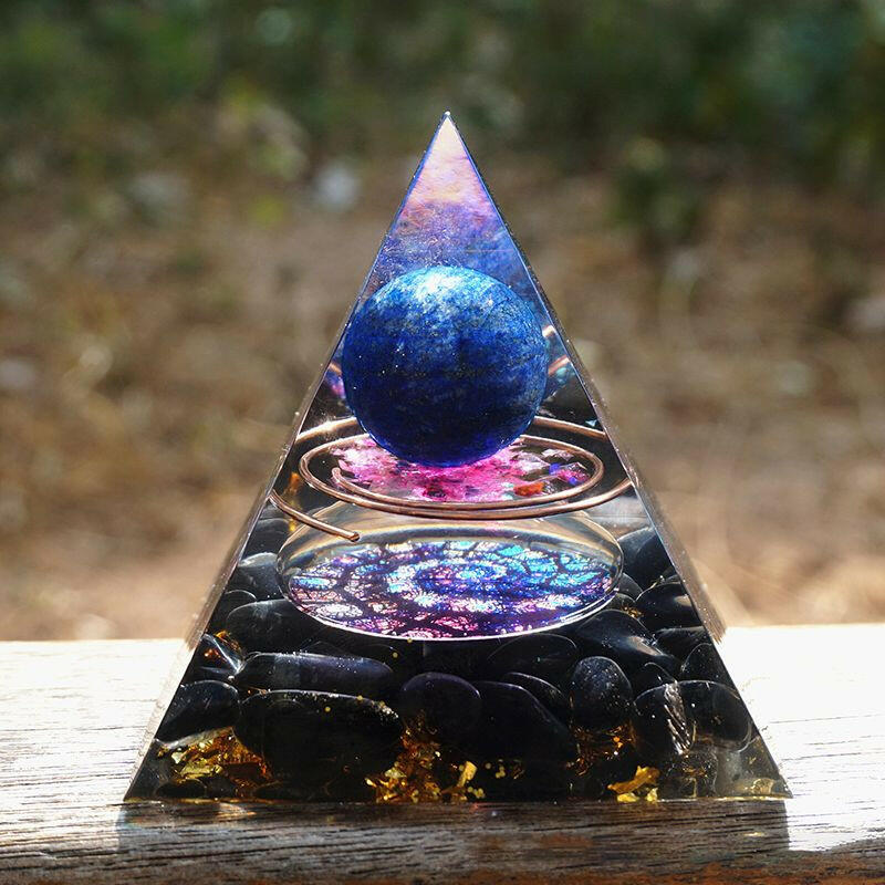 Natural Tiger Eye Orgonite Pyramid Heal Crystals Ball Energy Generator Reiki Chakra Multiplier Orgone Amethyst Meditation Stone.